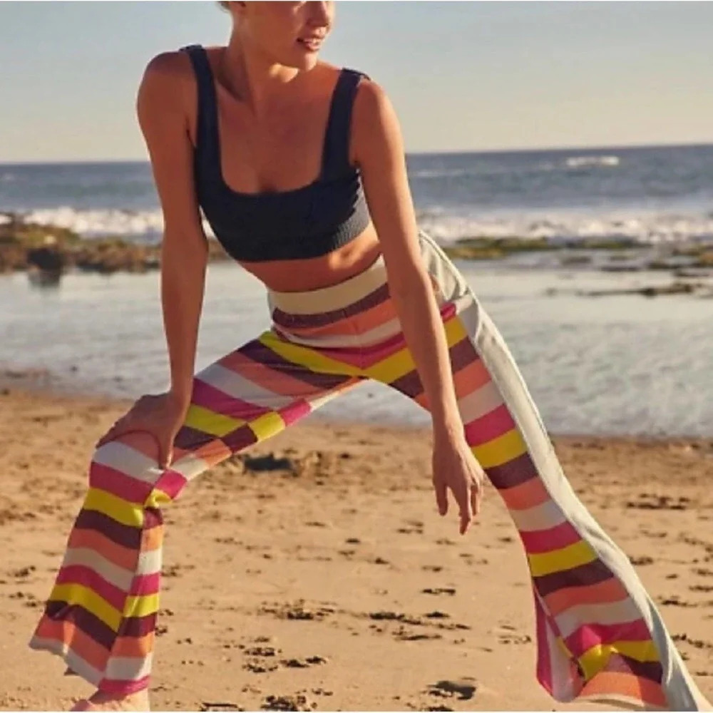 Free People Women's Movement Melody Kick Flares Sherbet Stripes Size Small